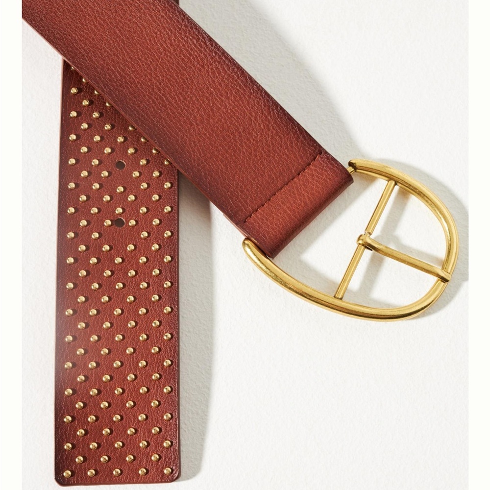 Anthroplogie Low-Slung Studded Belt with Brown pleather gold hardware